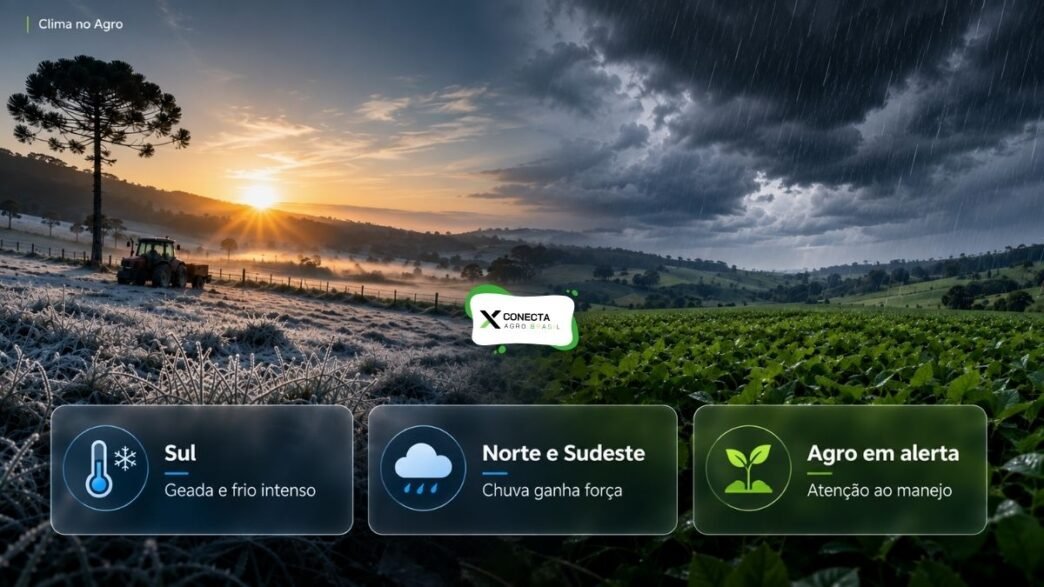 Frio e Geadas no Sul e Chuva Forte no Norte e Sudeste
