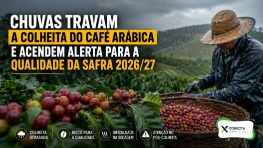 Chuvas travam a colheita do café arábica e acendem alerta para a qualidade da safra 2026/27