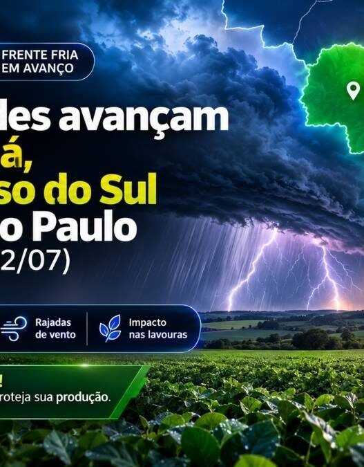 Tempestades Avançam para Paraná, Mato Grosso do Sul e Sul de São Paulo Nesta Quarta