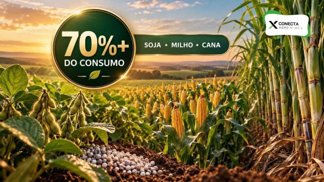 Consumo de fertilizantes por soja, milho e cana no Brasil passa de 70%: por que três culturas concentram tanto adubo?