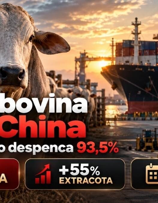 Exportação de carne bovina do Brasil para a China despenca 93,5%