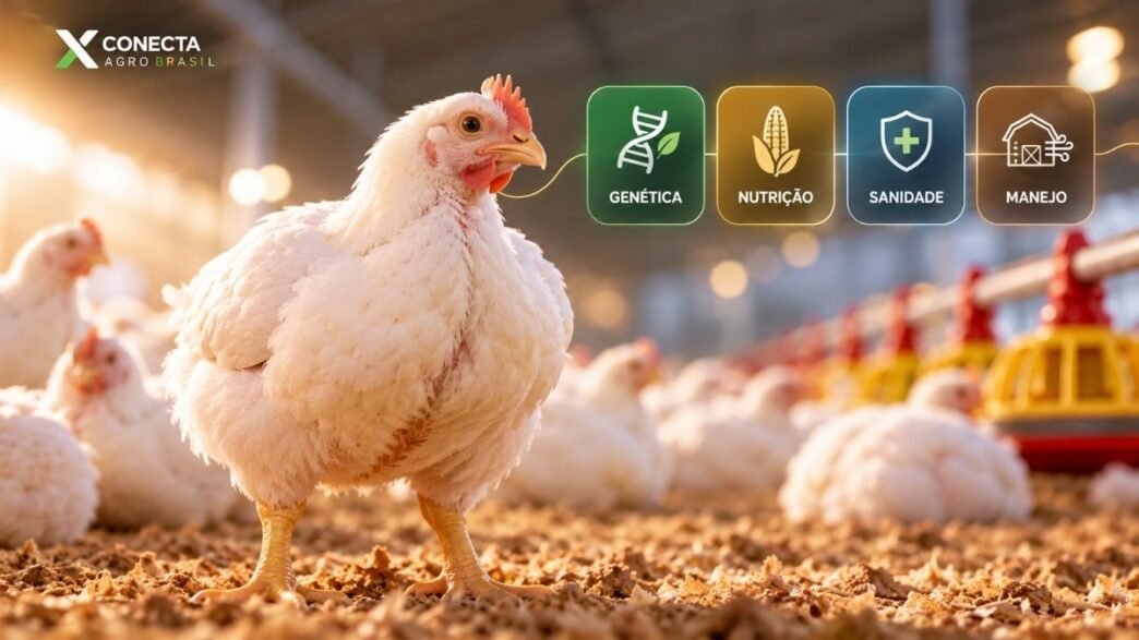 Como o frango de corte chega ao peso de abate em poucas semanas?