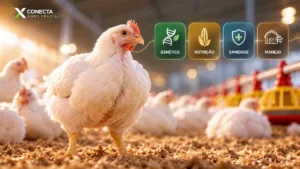 Como o frango de corte chega ao peso de abate em poucas semanas?